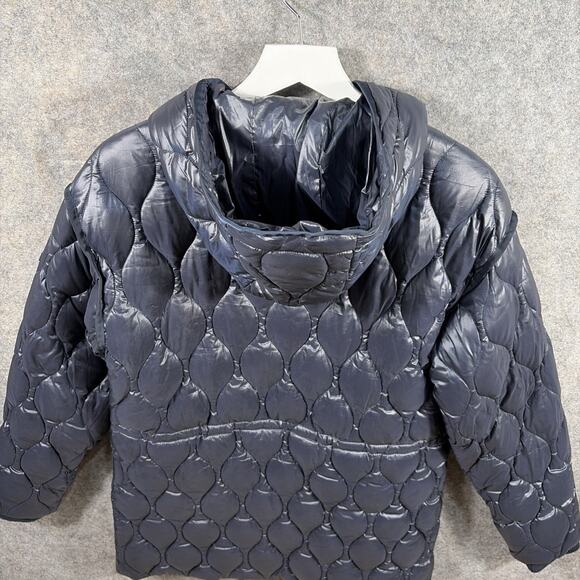 Women’s Donna Karan $350 Hooded Zip Front Quilted Navy Blue Jacket Size Medium - Picture 9 of 13